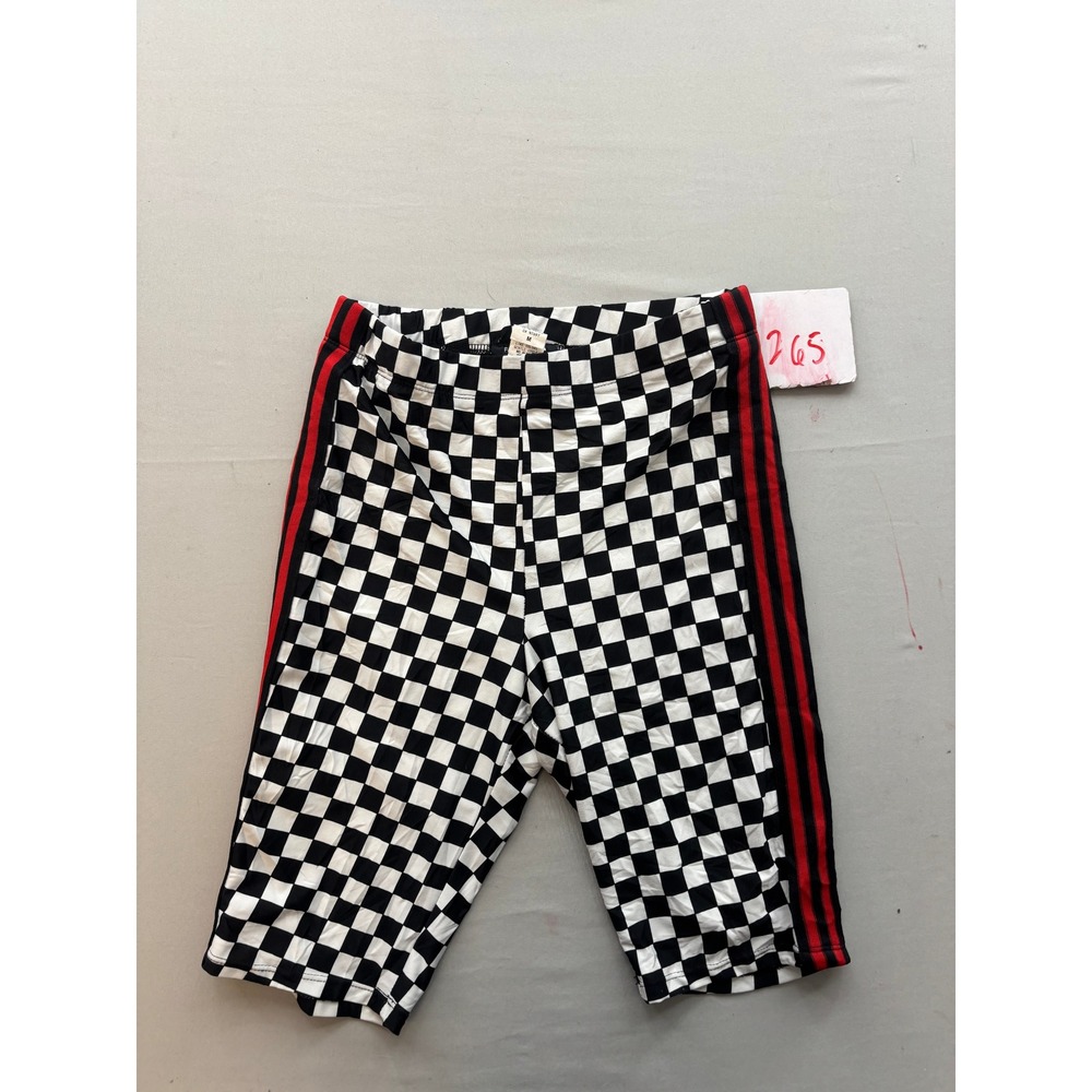 Fashion Nova Checkered Biker Shorts Black White Red Stripe Racing Style Medium